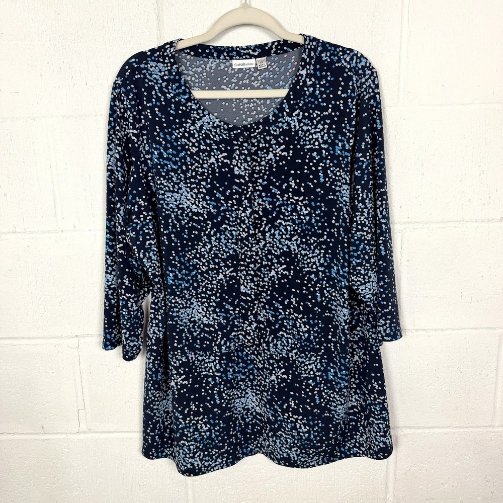 Croft & Barrow Popover Button Up Tunic Plus Size 1X Blue Dot Maximalist Career